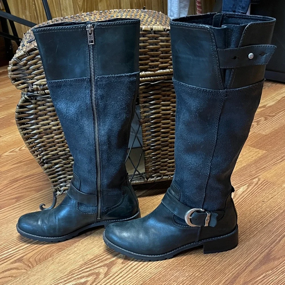 Timberland Black Leather Heeled Boots Size 8 - Picture 3 of 13